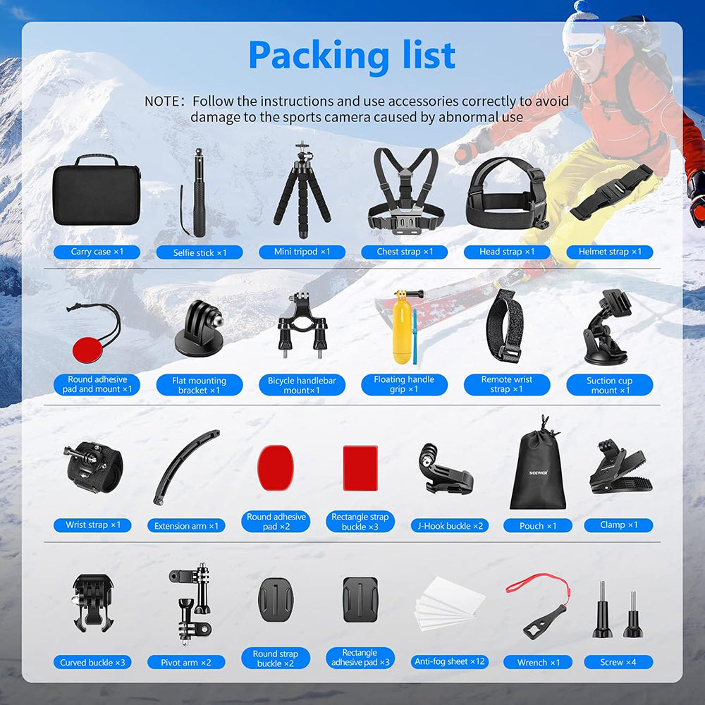 Techsuit - Accessory Kit CamQuest 50in1 (SA50) - for GoPro Hero, SJCAM, Action Cameras, with Carrying Case - Black