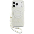 Husa pentru iPhone 17 Pro Max - Guess IML Flowers Allover Electroplated with Pearl Strap MagSafe (GUHMP17XHCPOFPH) - White