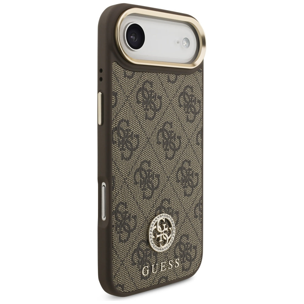 Husa pentru iPhone 17 Air - Guess 4G Strass Logo with Big Strap Metal Button MagSafe (GUHMP17MP4G4DCSW) - Brown