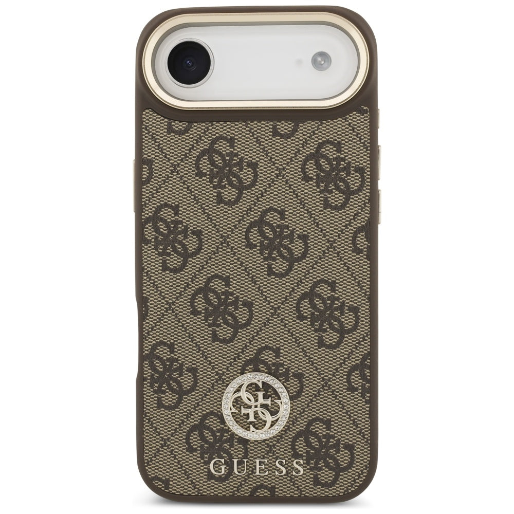 Husa pentru iPhone 17 Air - Guess 4G Strass Logo with Big Strap Metal Button MagSafe (GUHMP17MP4G4DCSW) - Brown