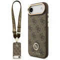 Husa pentru iPhone 17 Air - Guess 4G Strass Logo with Big Strap Metal Button MagSafe (GUHMP17MP4G4DCSW) - Brown