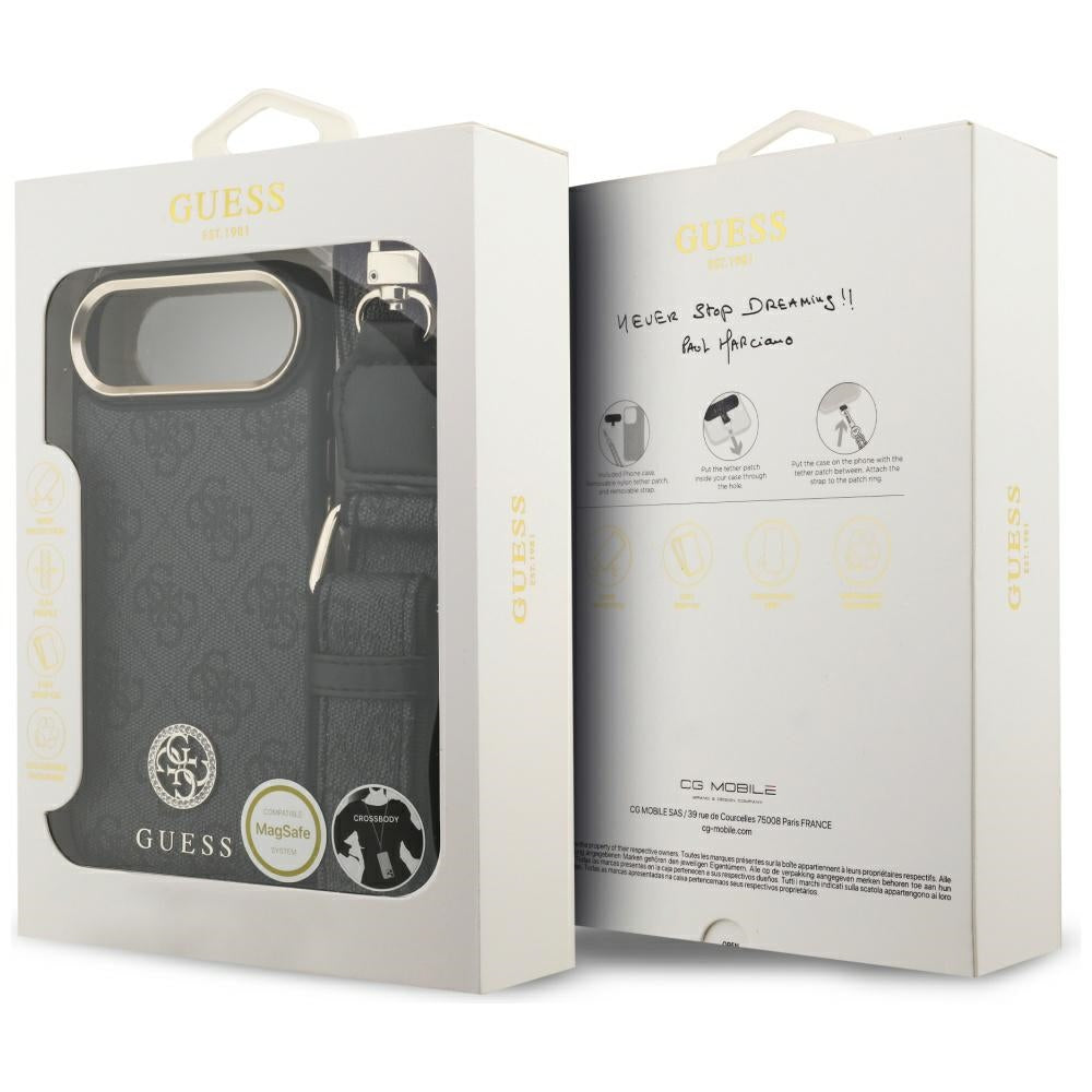 Husa pentru iPhone 17 Air - Guess 4G Strass Logo with Big Strap Metal Button MagSafe (GUHMP17MP4G4DCSK) - Black