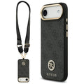 Husa pentru iPhone 17 Air - Guess 4G Strass Logo with Big Strap Metal Button MagSafe (GUHMP17MP4G4DCSK) - Black