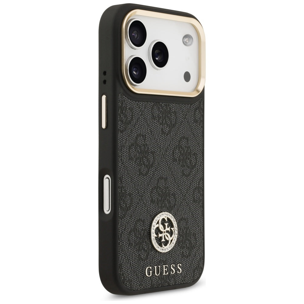 Husa pentru iPhone 17 Pro - Guess 4G Strass Logo with Big Strap Metal Button MagSafe (GUHMP17LP4G4DCSK) - Black