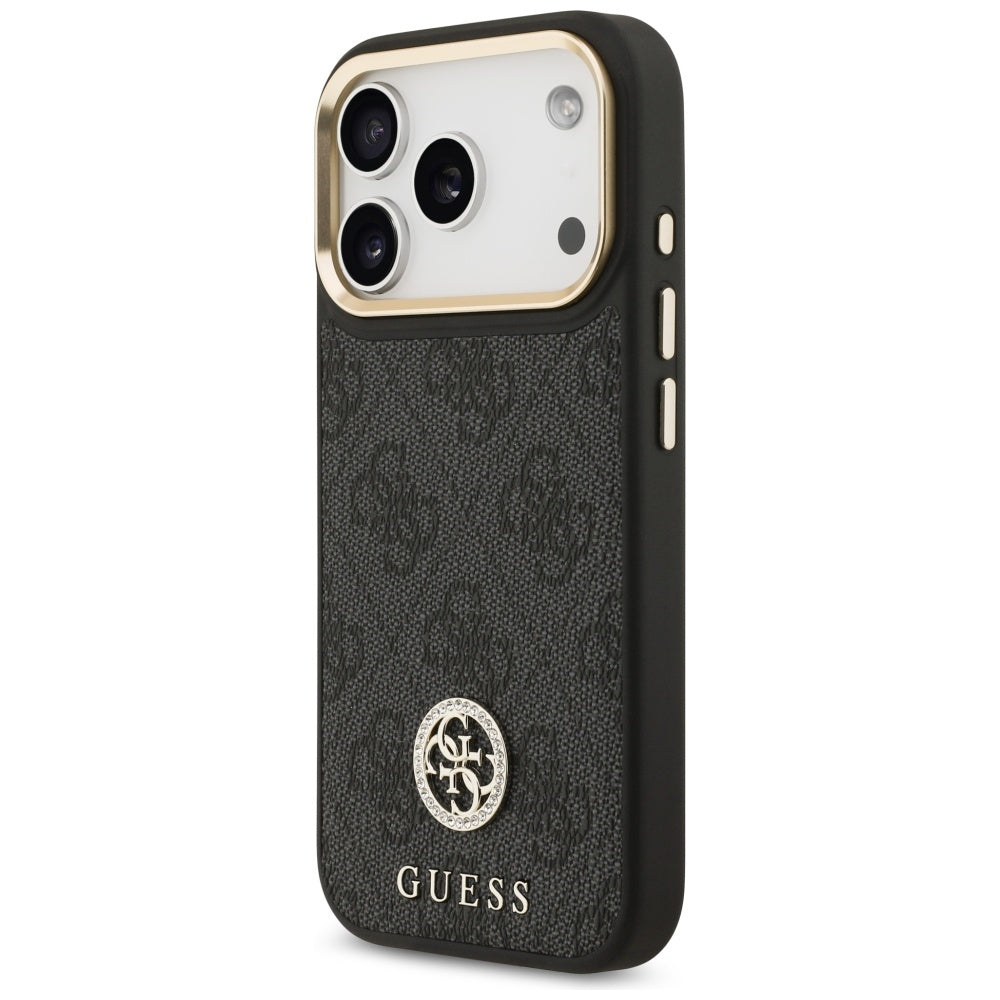 Husa pentru iPhone 17 Pro - Guess 4G Strass Logo with Big Strap Metal Button MagSafe (GUHMP17LP4G4DCSK) - Black