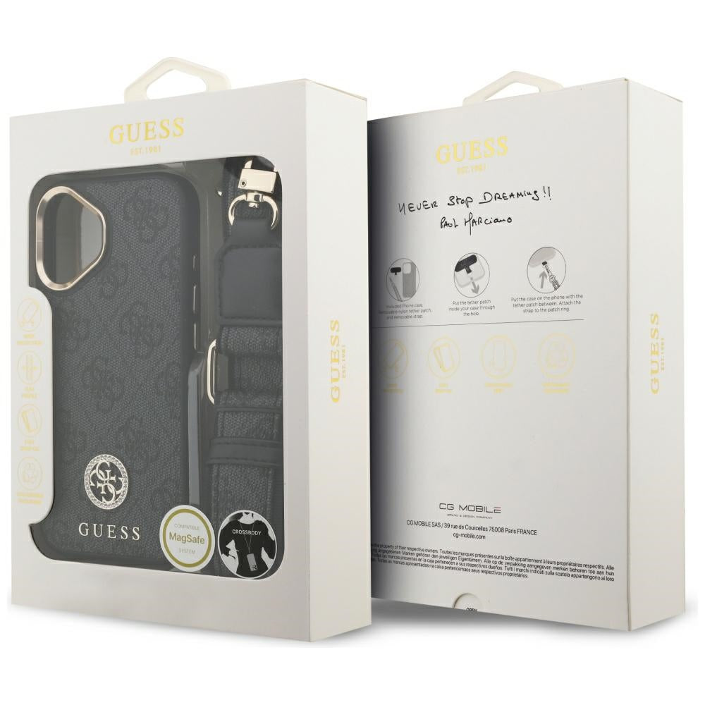 Husa pentru iPhone 17 - Guess 4G Strass Logo with Big Strap Metal Button MagSafe (GUHMP17SP4G4DCSK) - Black
