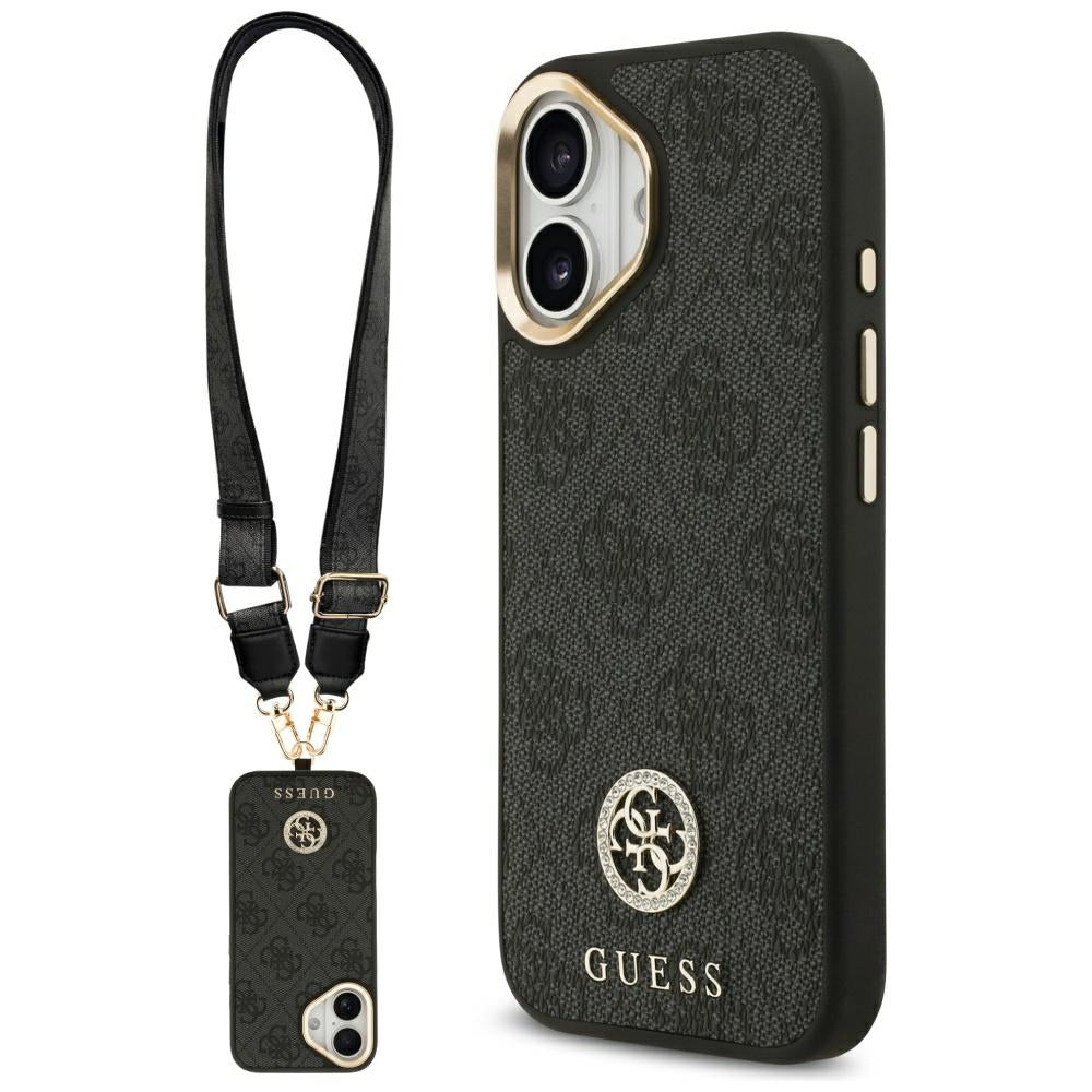 Husa pentru iPhone 17 - Guess 4G Strass Logo with Big Strap Metal Button MagSafe (GUHMP17SP4G4DCSK) - Black