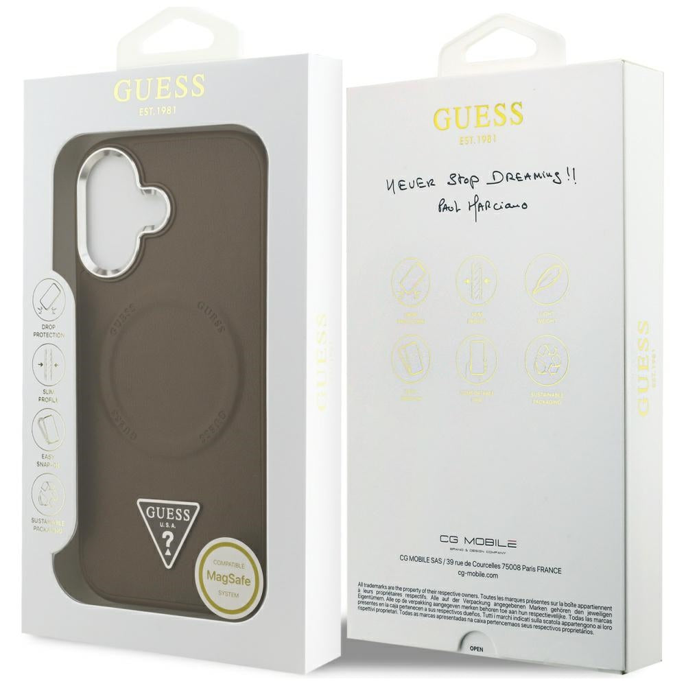 Husa pentru iPhone 17 - Guess Hardcase Triangle Logo MagSafe (GUHMP17SPSDTSCMW) - Brown