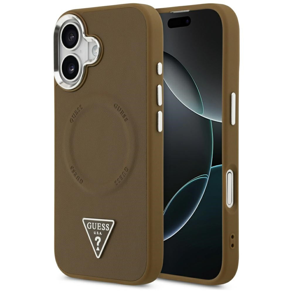 Husa pentru iPhone 17 - Guess Hardcase Triangle Logo MagSafe (GUHMP17SPSDTSCMW) - Brown