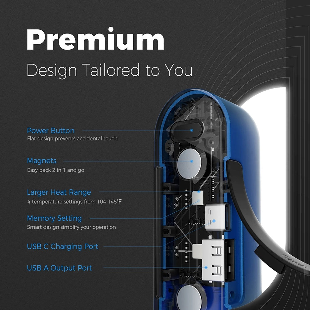 Ocoopa - Hand Warmer UT2s (UT2S-BU) - Type-C, with Power Bank, Electric, Magnetic Design, MagTwins, 2x 5000mAh - Blue