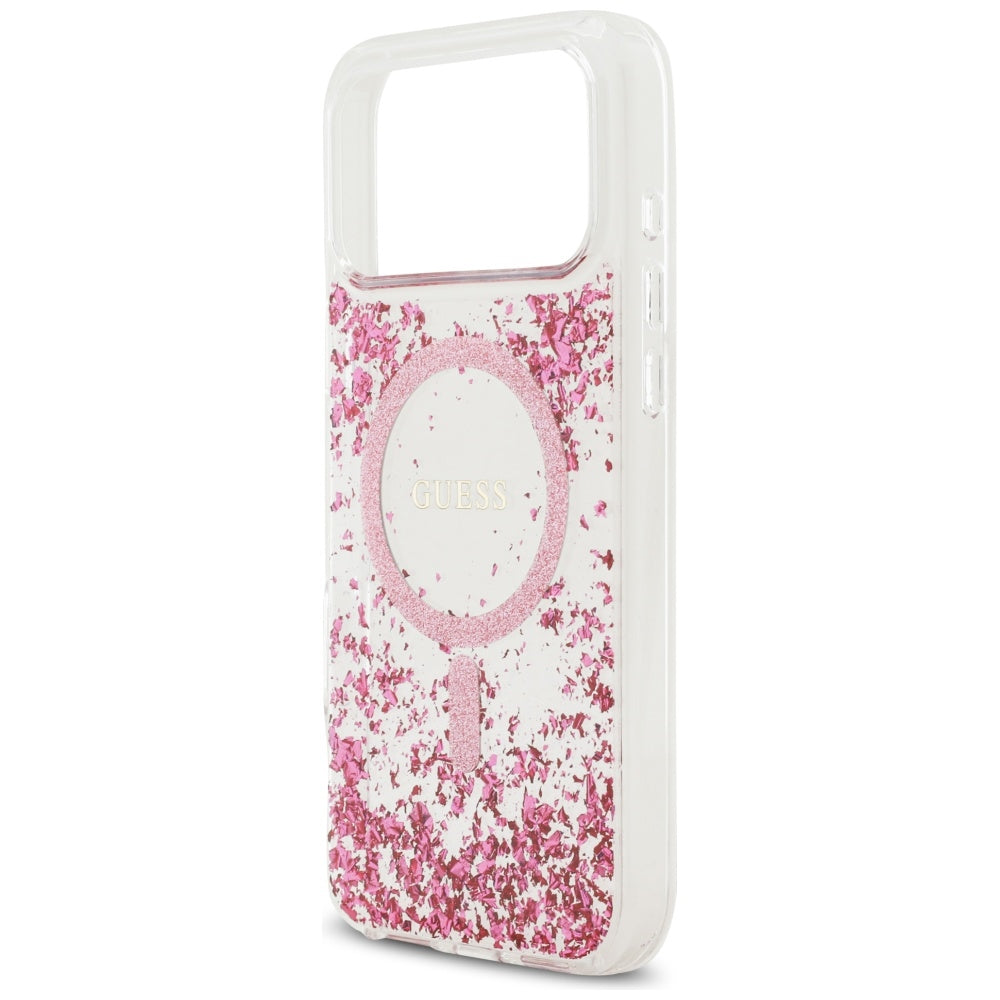 Husa de protectie Guess Resin Bottom Glitter compatibil cu iPhone 17 Pro Max, Roz