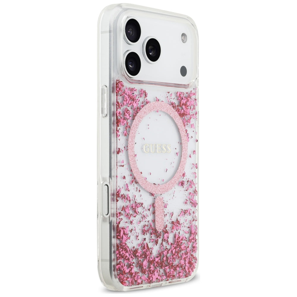 Husa de protectie Guess Resin Bottom Glitter compatibil cu iPhone 17 Pro Max, Roz