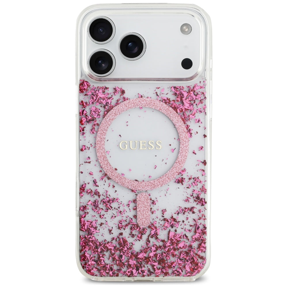 Husa de protectie Guess Resin Bottom Glitter compatibil cu iPhone 17 Pro Max, Roz