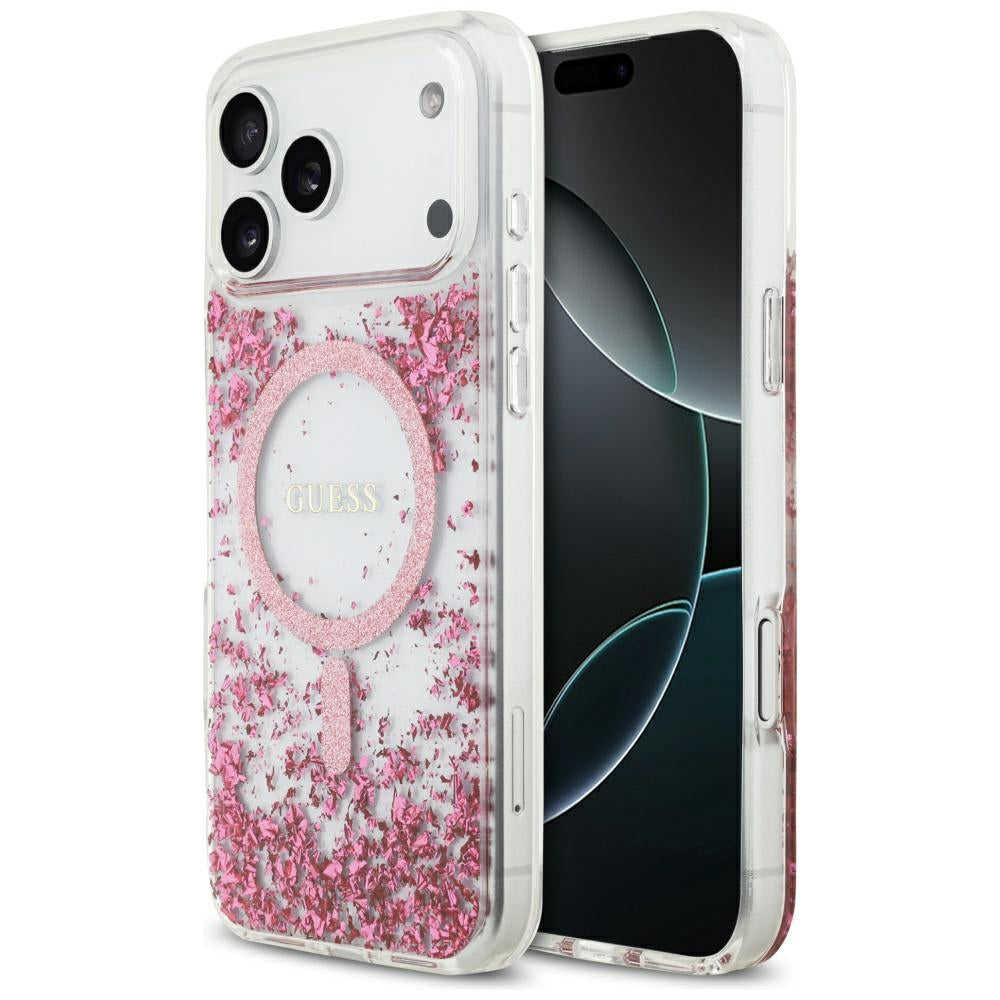 Husa de protectie Guess Resin Bottom Glitter compatibil cu iPhone 17 Pro Max, Roz