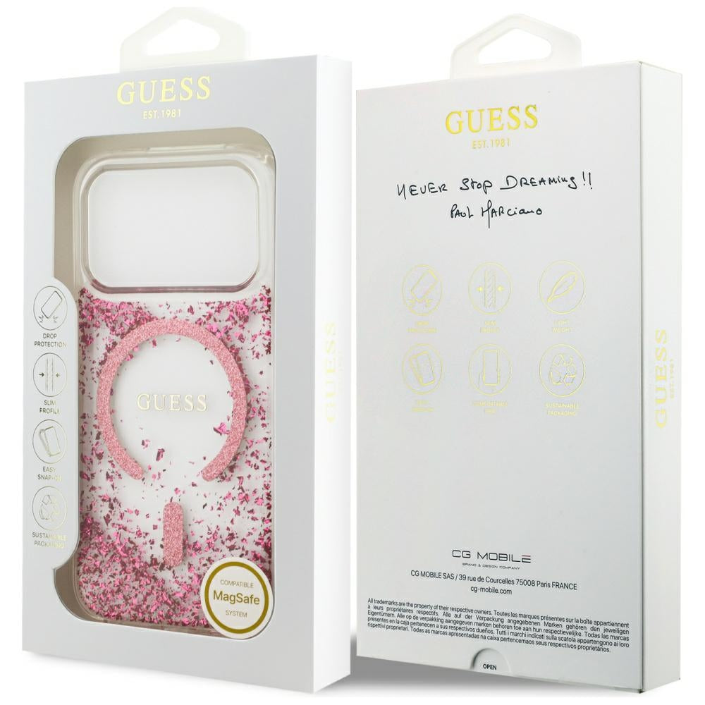 Husa de protectie Guess Resin Bottom Glitter compatibil cu iPhone 17 Pro, Roz