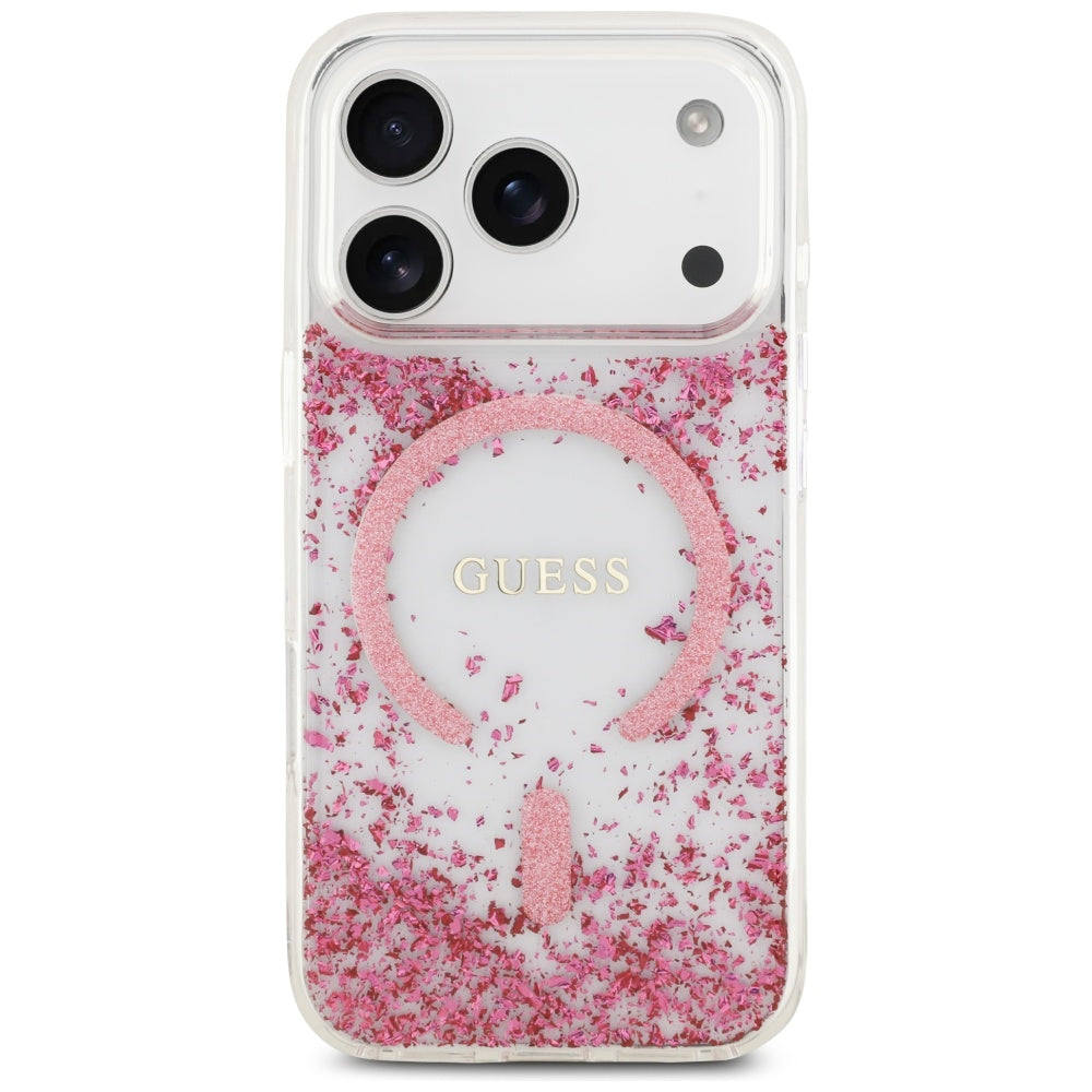 Husa de protectie Guess Resin Bottom Glitter compatibil cu iPhone 17 Pro, Roz