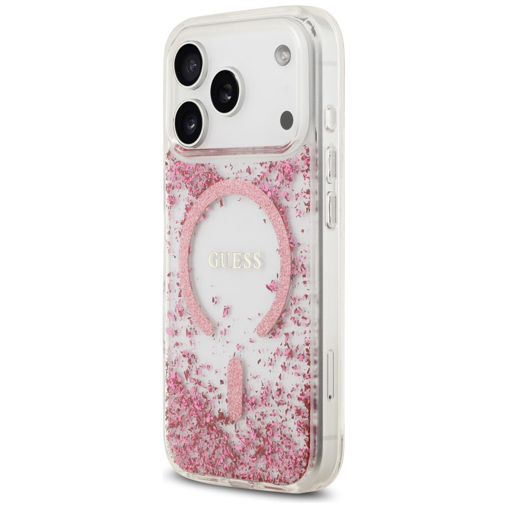 Husa de protectie Guess Resin Bottom Glitter compatibil cu iPhone 17 Pro, Roz
