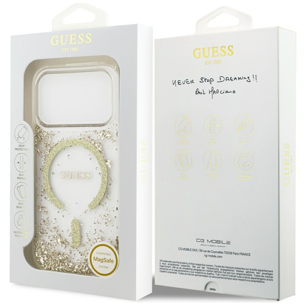 Husa de protectie Guess Resin Bottom Glitter compatibil cu iPhone 17 Pro, Auriu