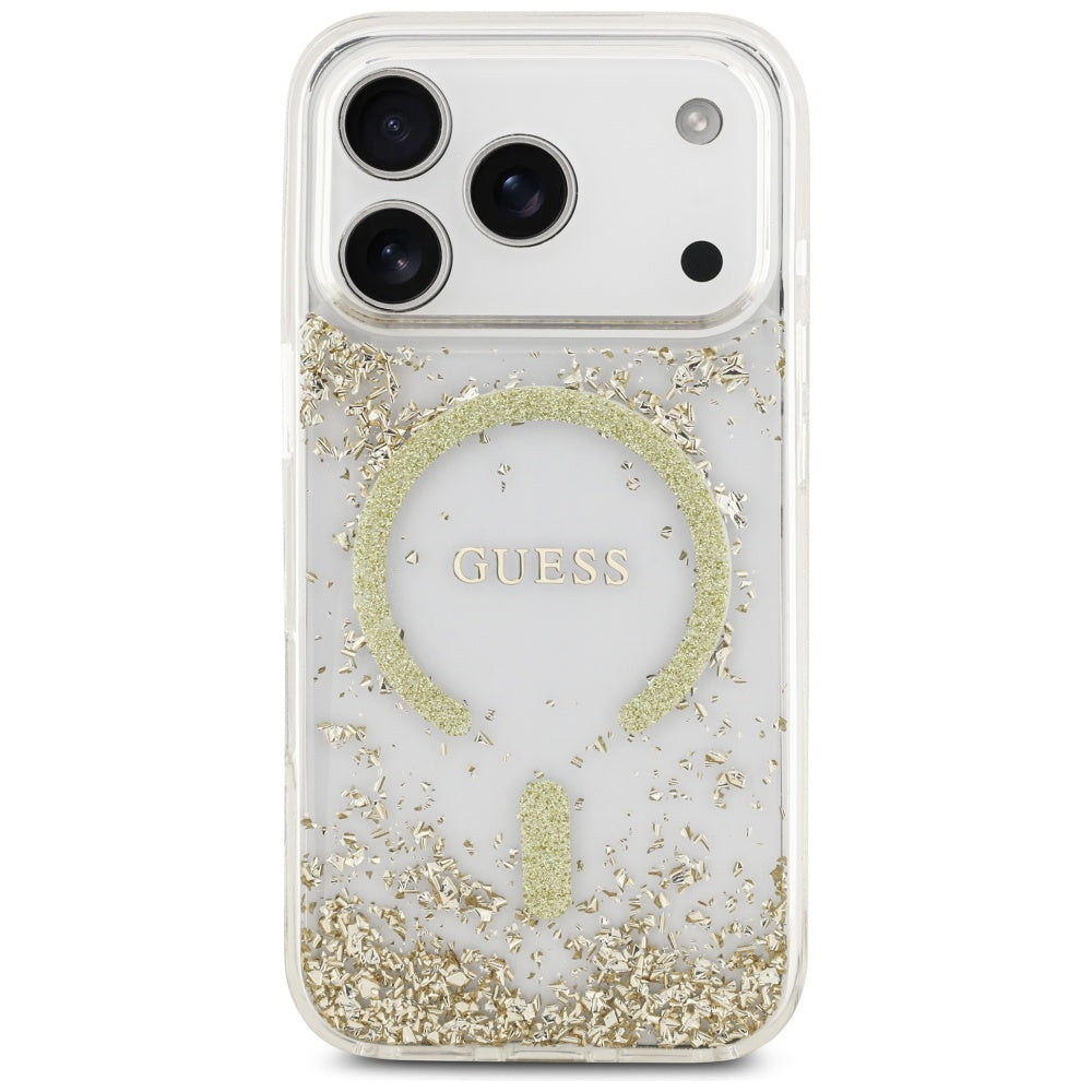 Husa de protectie Guess Resin Bottom Glitter compatibil cu iPhone 17 Pro, Auriu