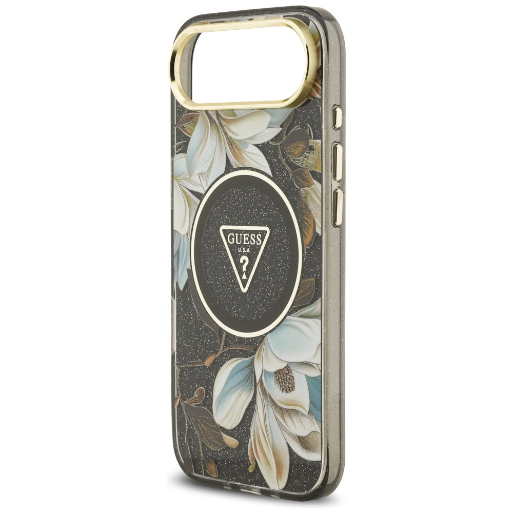 Guess Husa de protectie Guess IML Metal Glitter Flowers Triangle MagSafe (GUHMP17MHFLPEDK) compatibil cu iPhone 17 Air, 