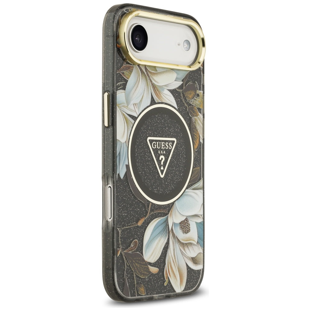Guess Husa de protectie Guess IML Metal Glitter Flowers Triangle MagSafe (GUHMP17MHFLPEDK) compatibil cu iPhone 17 Air, 