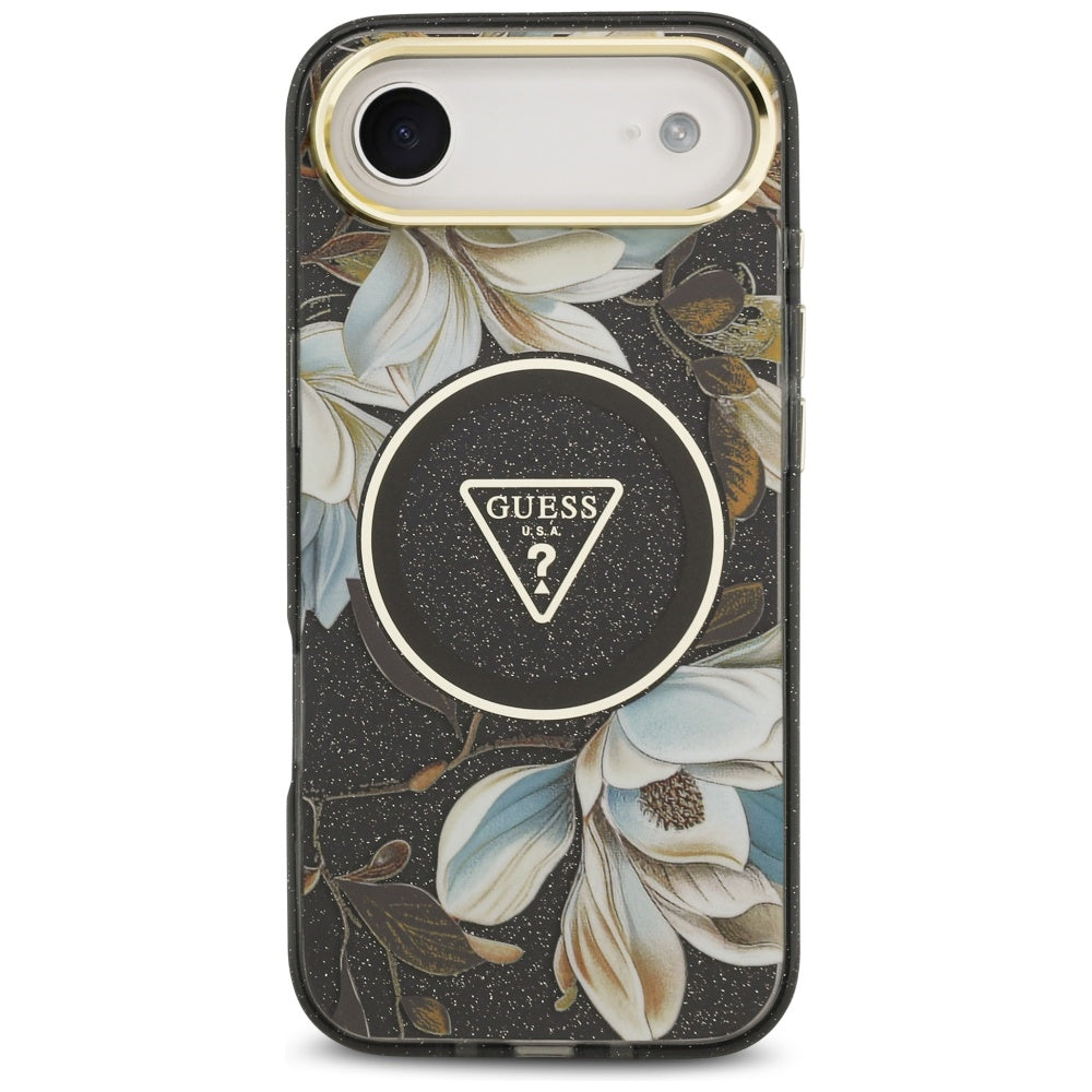 Guess Husa de protectie Guess IML Metal Glitter Flowers Triangle MagSafe (GUHMP17MHFLPEDK) compatibil cu iPhone 17 Air, 