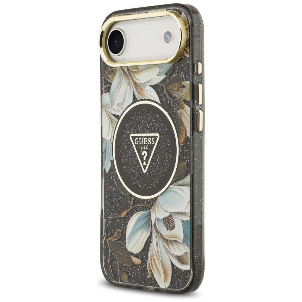 Guess Husa de protectie Guess IML Metal Glitter Flowers Triangle MagSafe (GUHMP17MHFLPEDK) compatibil cu iPhone 17 Air, 