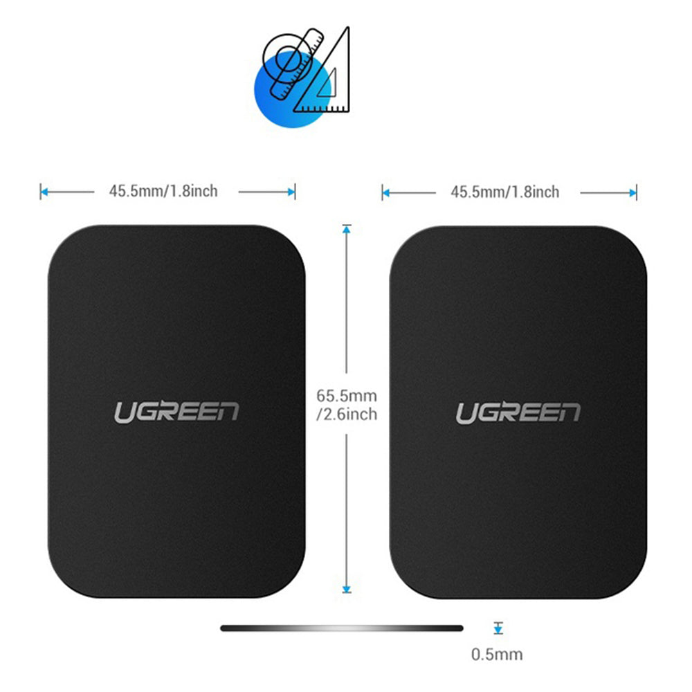 Ugreen - (2 pack) Metal Plate LP123 (50869) - Rectangular Shape, with Double-Sided Adhesive Tape, 3M, Thin - Black