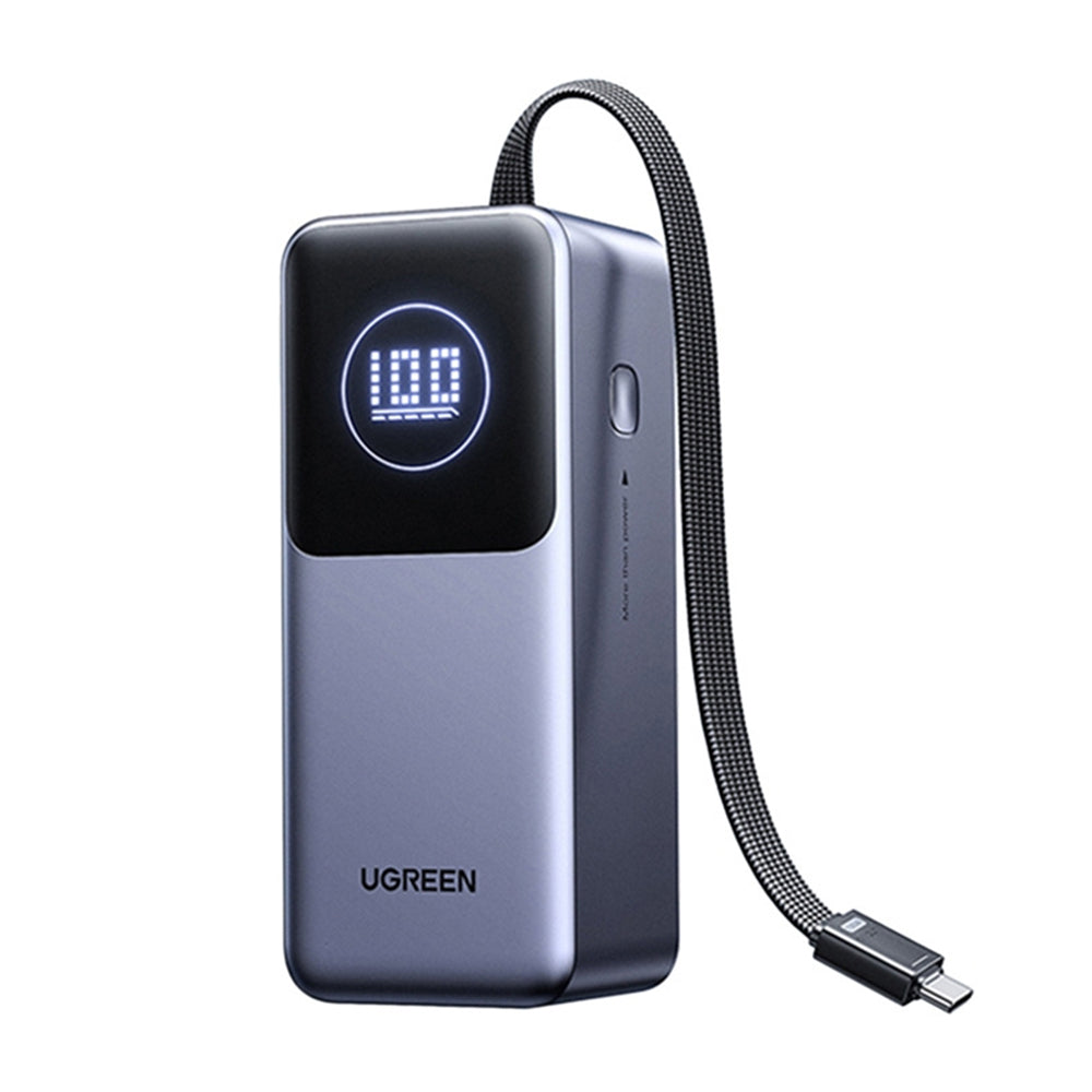 Ugreen - Power Bank PB723 (55365B) - with Built-in USB-C cable, USB, Type-C, Digital Display, 20000mAh, 130W - Grey