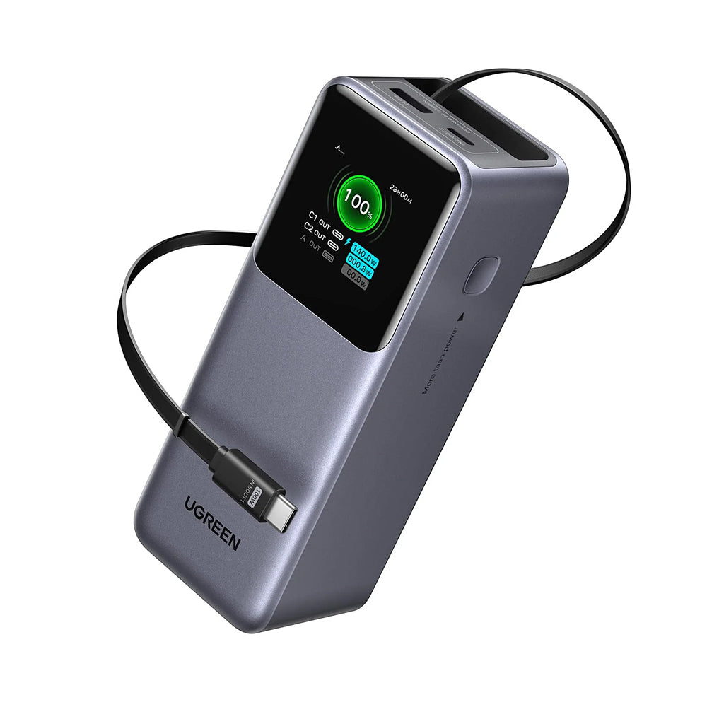 Ugreen - Power Bank PB726 (55987B) - with Built-in USB-C cable, USB, Type-C, Digital Display, 20000mAh, 165W - Grey