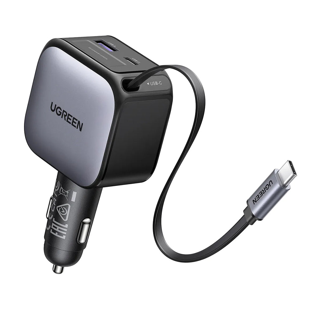 Ugreen - Car Charger EC602 (55212B) - with Retractable USB-C cable, USB, Type-C, 60W - Gray