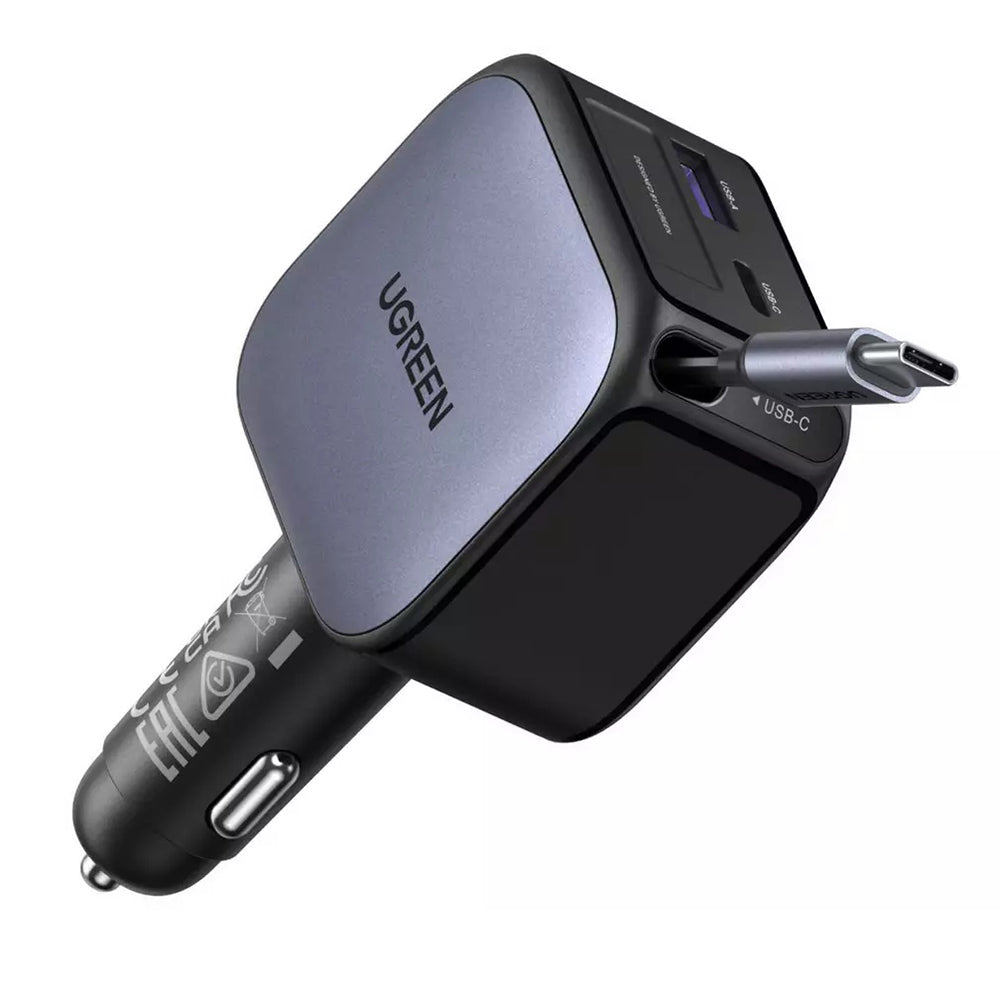 Ugreen - Car Charger EC603 (55909B) - with Retractable USB-C Cable, Dual-Port, 90W, Quick Charge, 70cm - Black