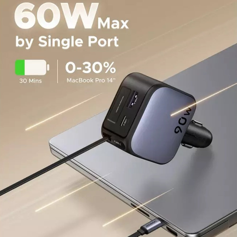 Ugreen - Car Charger EC603 (55909B) - with Retractable USB-C Cable, Dual-Port, 90W, Quick Charge, 70cm - Black