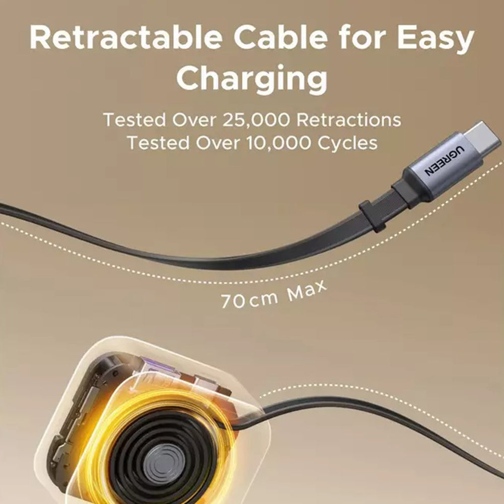 Ugreen - Car Charger EC603 (55909B) - with Retractable USB-C Cable, Dual-Port, 90W, Quick Charge, 70cm - Black