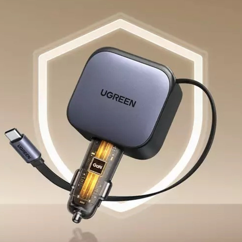 Ugreen - Car Charger EC603 (55909B) - with Retractable USB-C Cable, Dual-Port, 90W, Quick Charge, 70cm - Black