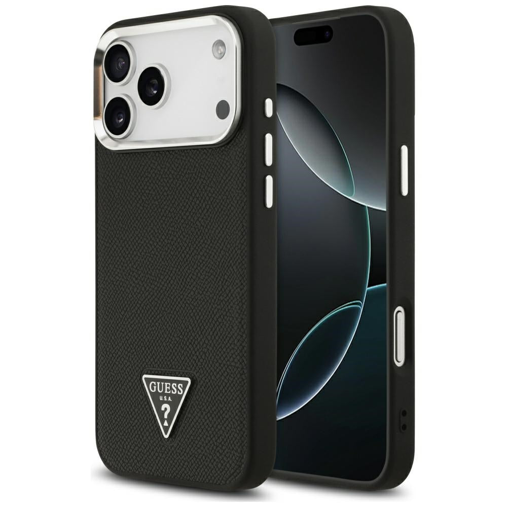 Husa de protectie Guess Grained Triangle Logo MagSafe compatibil cu iPhone 17 Pro Max, Negru