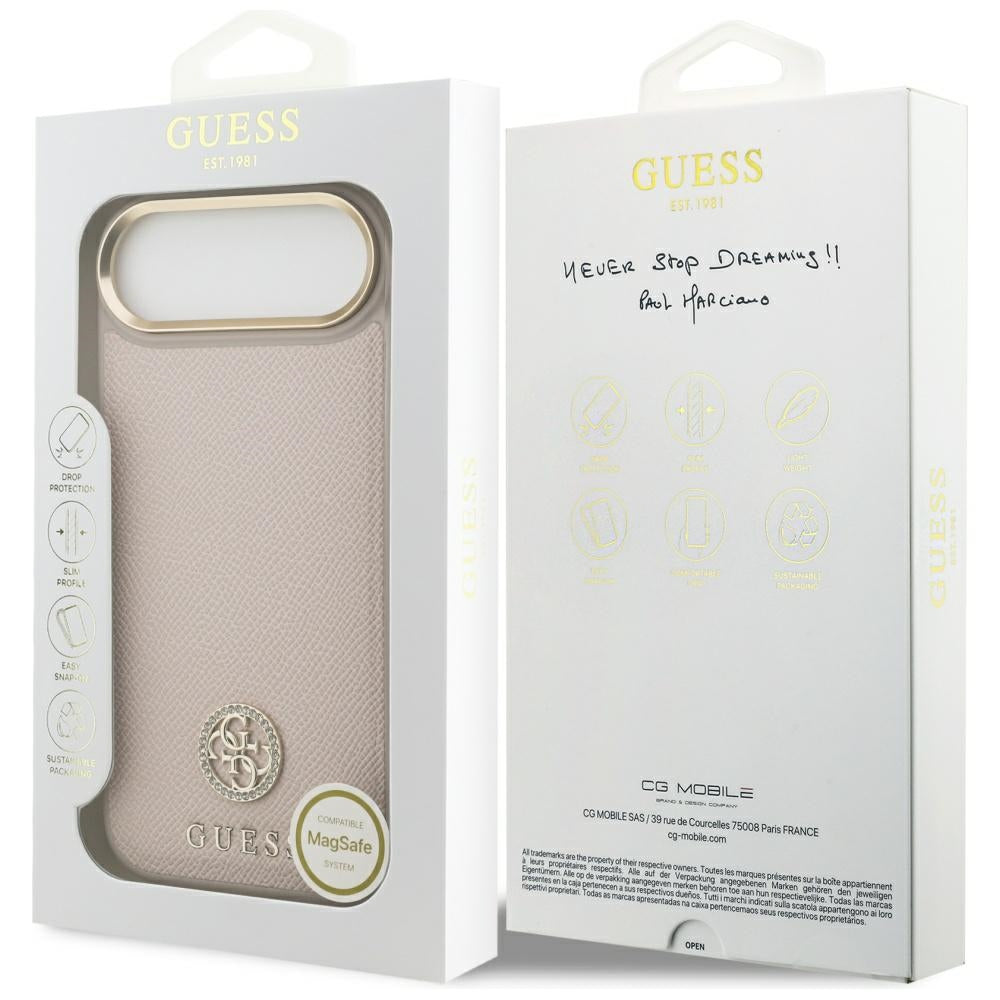 Guess - Grained Strass Logo MagSafe (GUHMP17MPGCRMDEP) - iPhone 17 Air - Pink