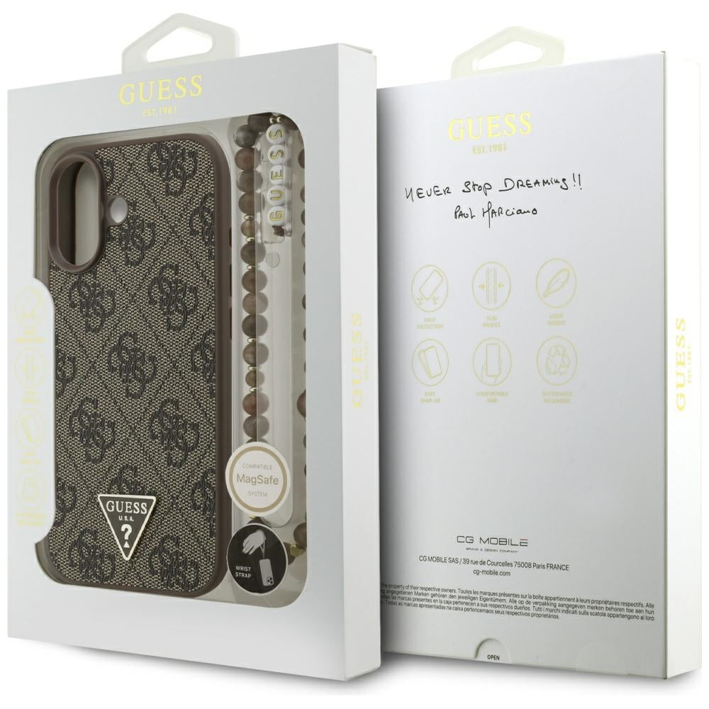 Husa pentru iPhone 17 - Guess Hardcase 4G Strap Triangle Logo MagSafe (GUHMP17SP4TSDPPSW) - Brown