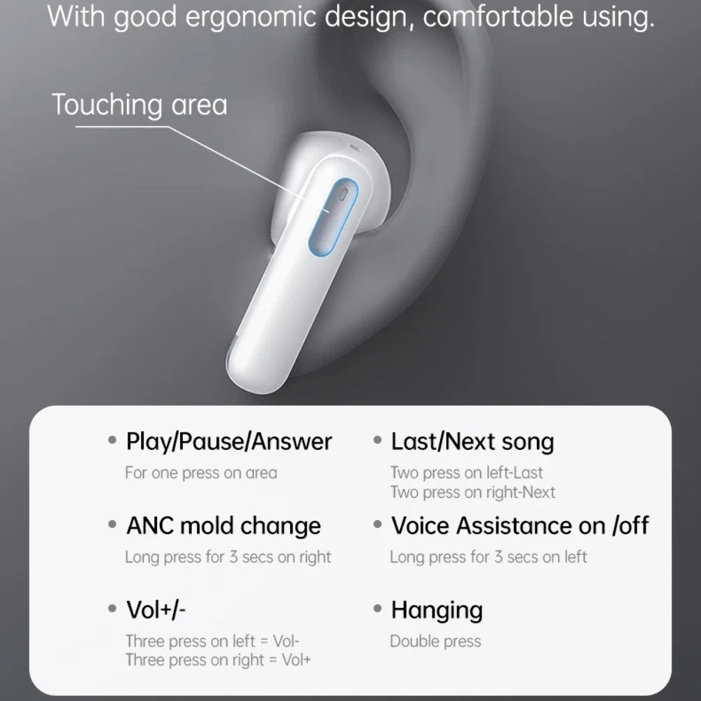 Yesido - Wireless Earbuds (TWS34) - Dual Microphone, ANC, Bluetooth 5.3, ENC, In-ear Design, Touch Control, 320mAh - Whi