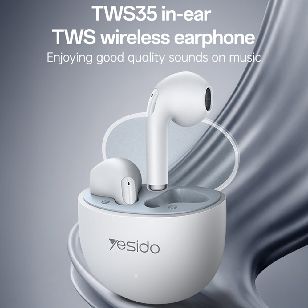 Yesido - Wireless Earbuds (TWS35) - with Microphone, Bluetooth 5.3, Half-in-ear Design, 250mAh - White