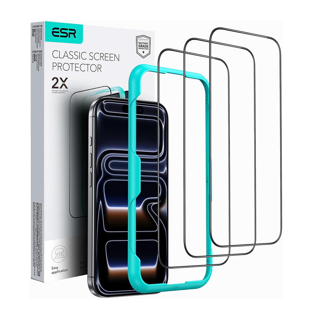 ESR Folie de protectie ESR Tempered Glass (set de 3) compatibil cu iPhone 17 Pro, Negru