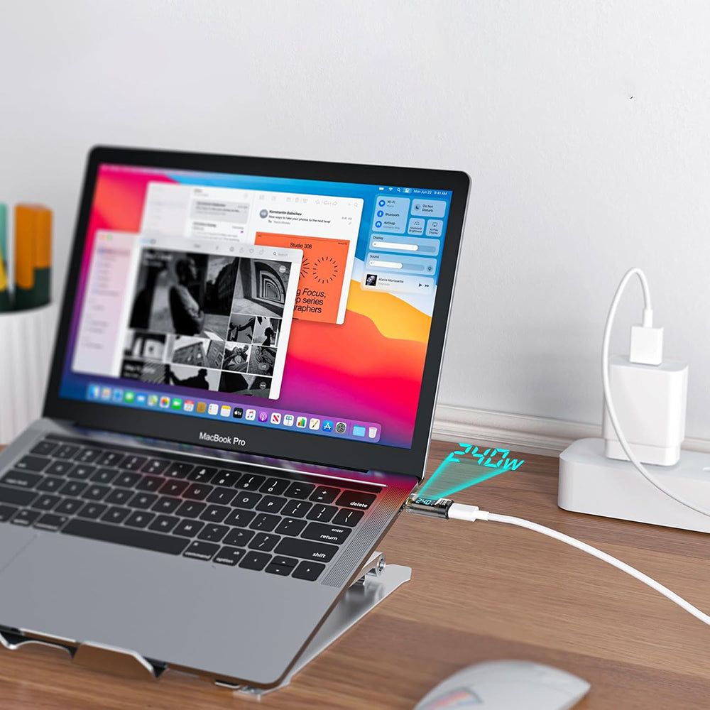 Techsuit - Adapter DataBoost (A23) - USB-C, LED Digital Display, 40Gbps, 8K@60Hz, PD240W - Gray