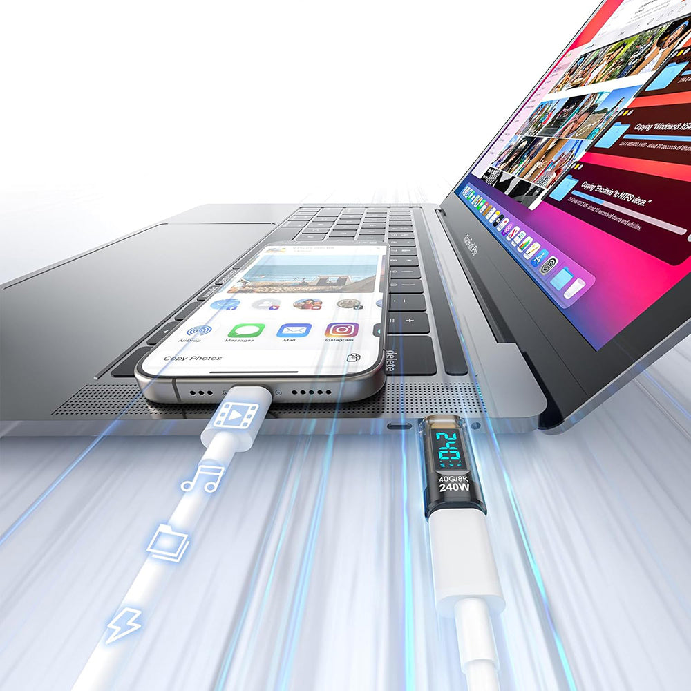 Techsuit - Adapter DataBoost (A23) - USB-C, LED Digital Display, 40Gbps, 8K@60Hz, PD240W - Gray