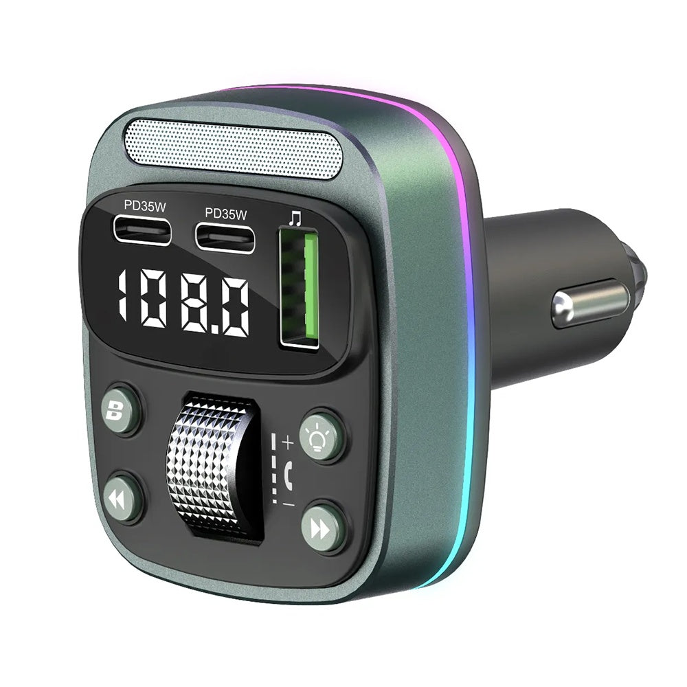 Techsuit - FM Modulator EchoDrive (MFM3) - Dual PD35W, Bluetooth V5.4, U-Disk to Play Music, Bass Setting - Black