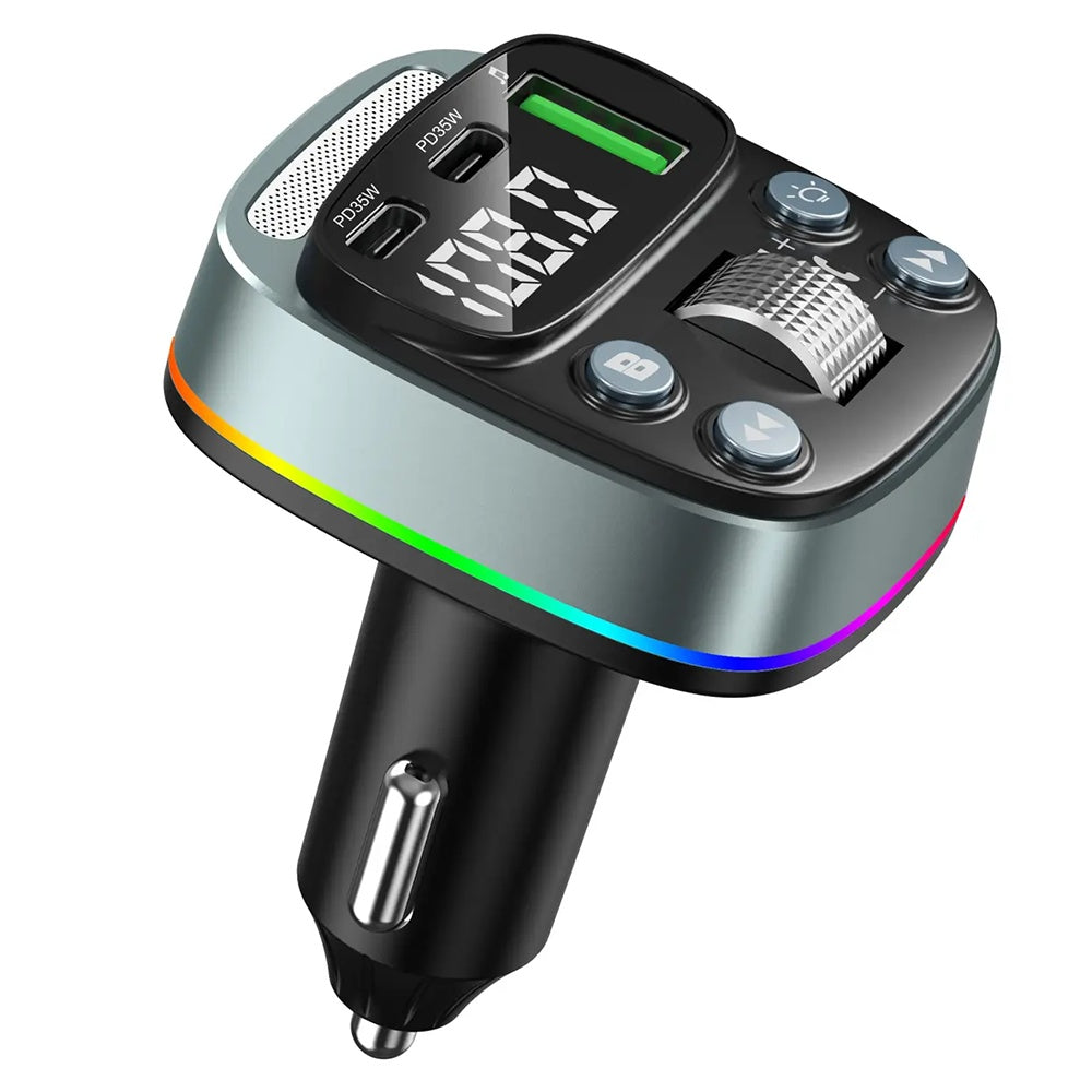 Techsuit - FM Modulator EchoDrive (MFM3) - Dual PD35W, Bluetooth V5.4, U-Disk to Play Music, Bass Setting - Black