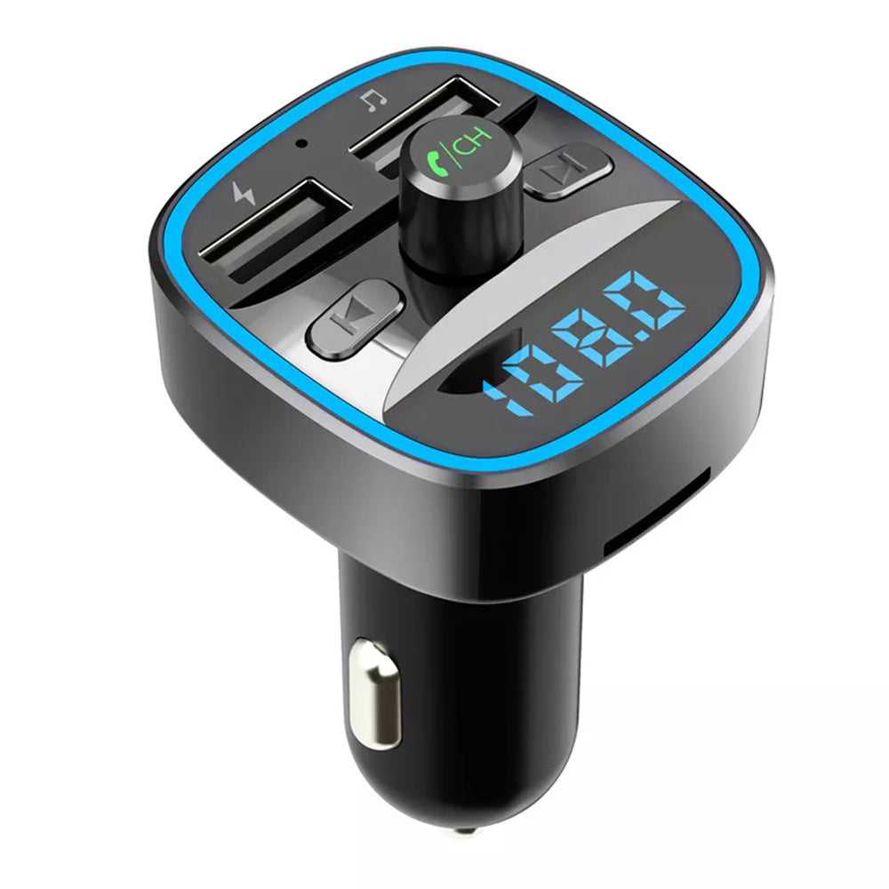 Techsuit - FM Modulator JamLink (MFM2) - Dual USB, SD Card, Blue Ambient Ring Light, Ultra-Compact Design, Bluetooth - B