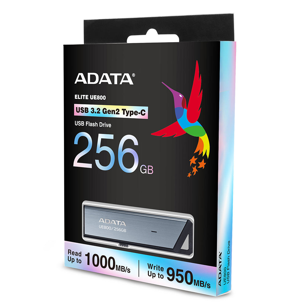 Adata - Memory Stick UE800 (AELI-UE800-256G-CSG) - Type-C (USB 10Gbps), 256GB, Up to 1,000/950MB/s, Metal Texture - Silv