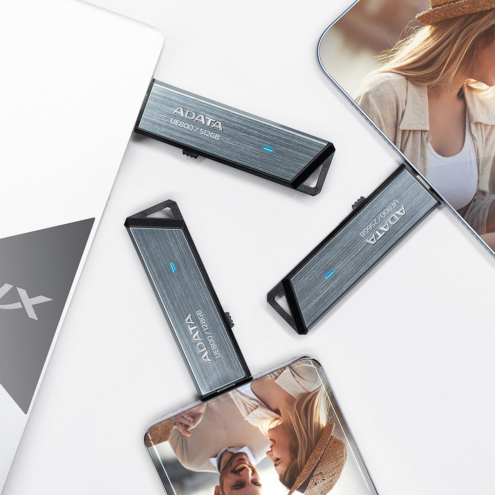 Adata - Memory Stick UE800 (AELI-UE800-256G-CSG) - Type-C (USB 10Gbps), 256GB, Up to 1,000/950MB/s, Metal Texture - Silv