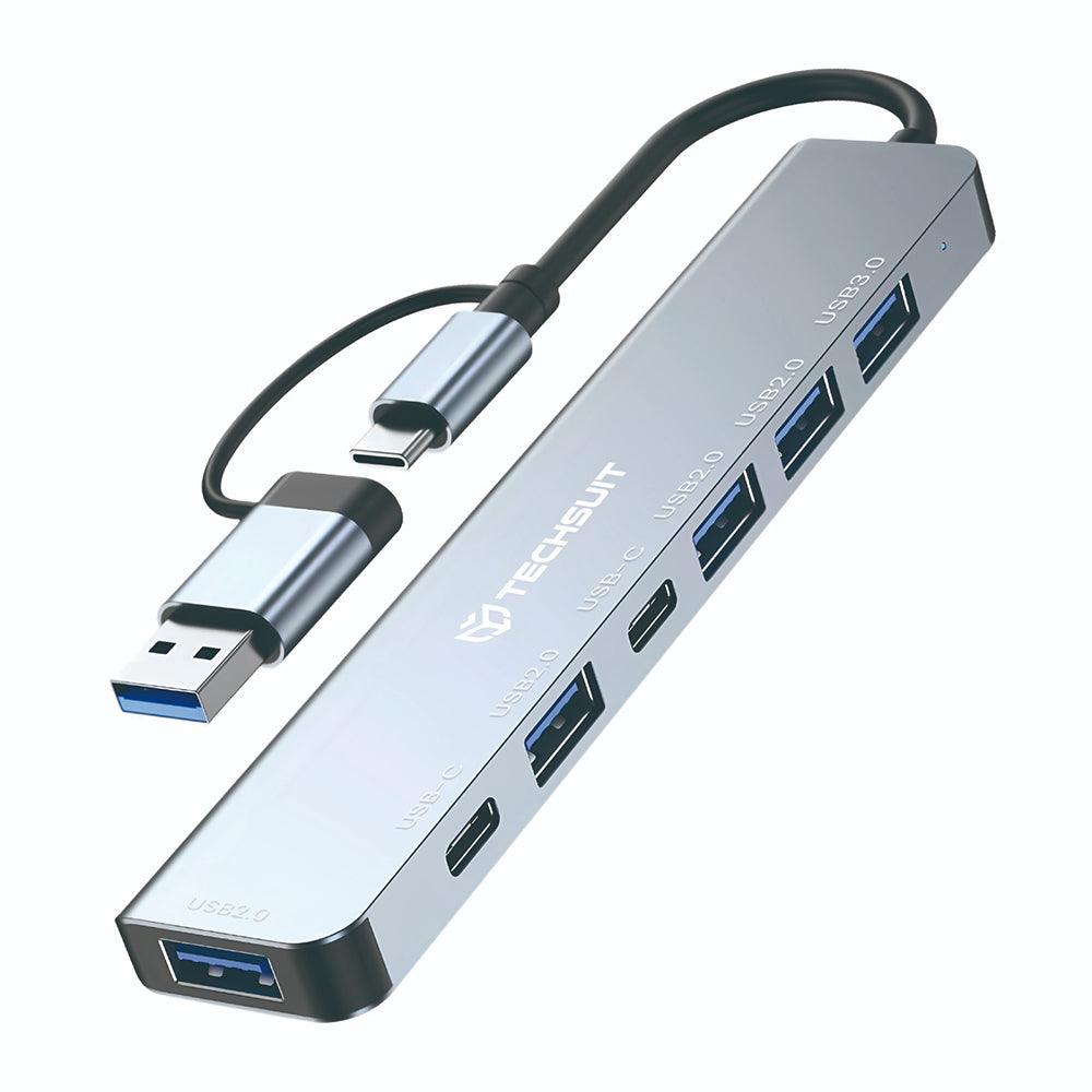 TechSuit Hub/Dock Techsuit Docking Station DataBridge 7 in 1 (H6), USB, Type-C to USB 3.0, 4x USB 2.0, 2x Type-C, Gri