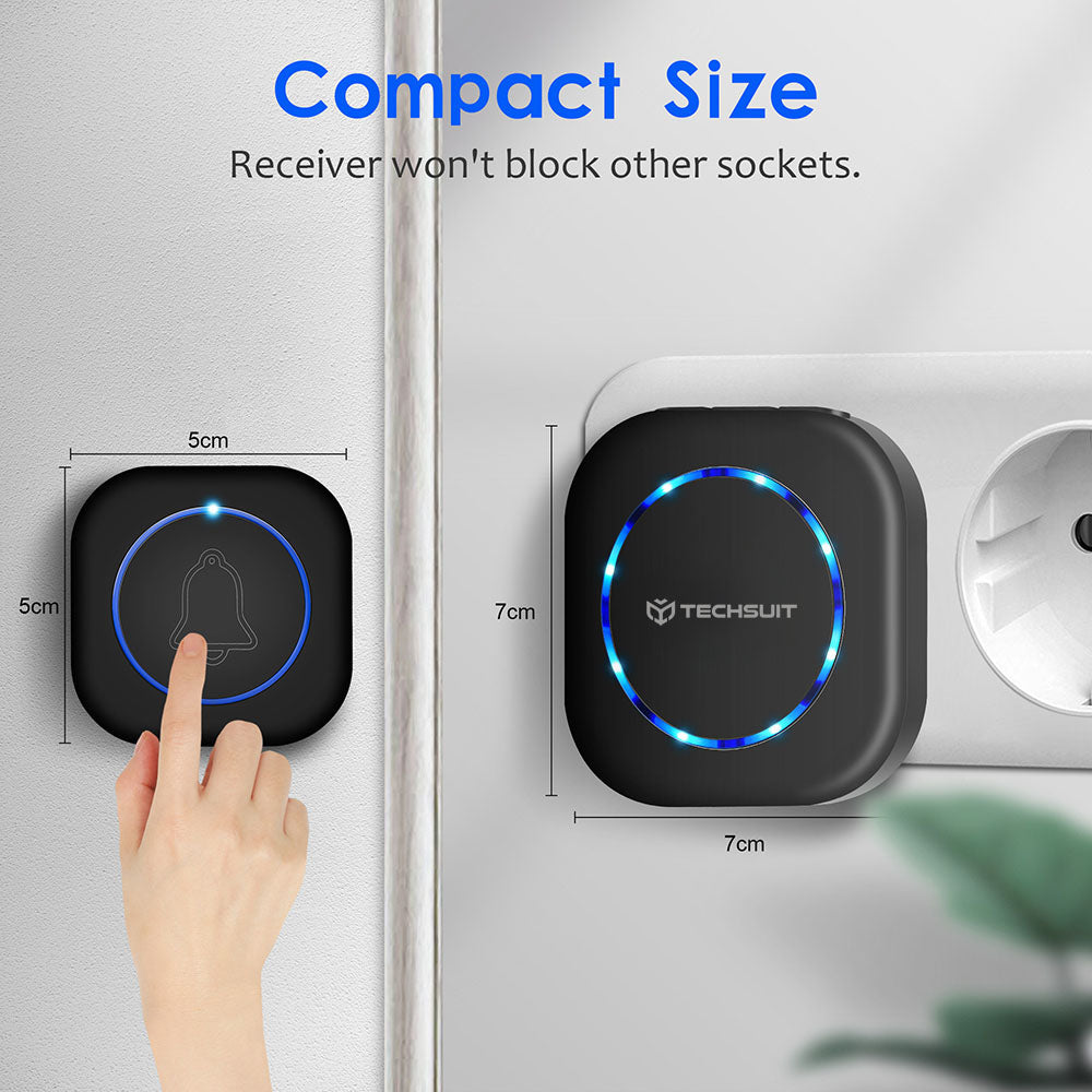 Techsuit - Premium Wireless Doorbell Buzzzly (SU1) - Waterproof, 38 Unique Tune, 4 Volume Levels, 5 Modes Music/Flash - 
